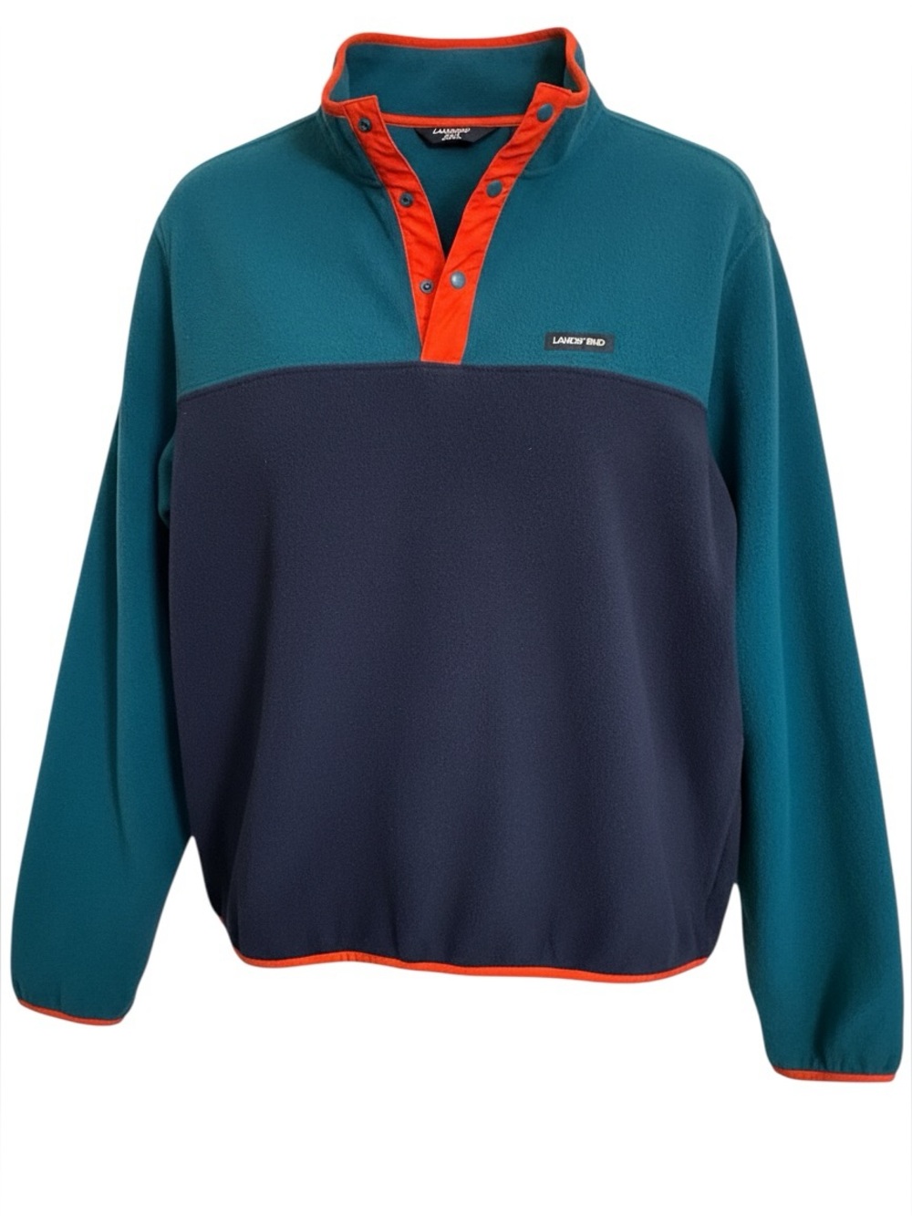 Vintage Lands' End Fleece Pullover XL Teal Navy Red Colorblock 90s